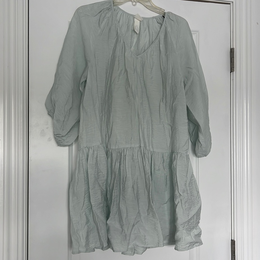 HM FLOWY MINT GREEN SUMMER DRESS LONG SLEEVES